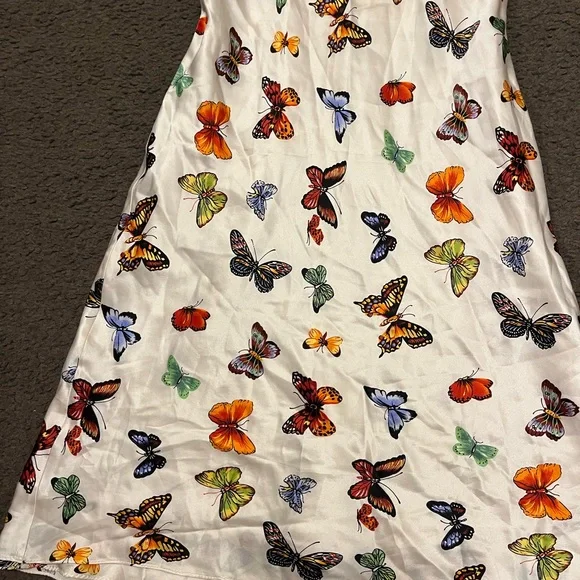 Y2K Vintage Poleci Silk Butterfly Babydoll Midi Dress - Picture 8 of 10